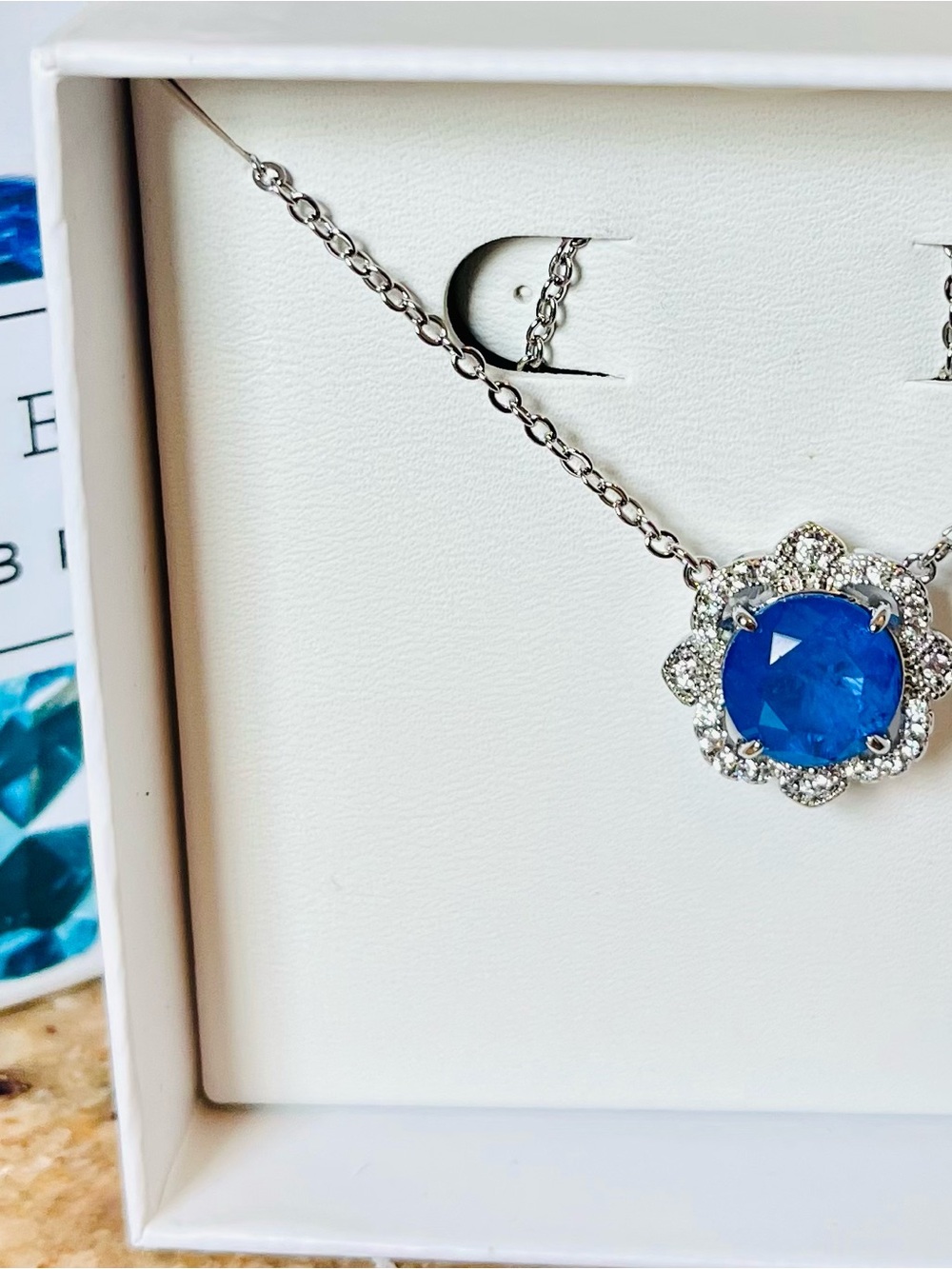 Bomb Party Retro RBP2955 Cornflower Blue Quartz on Rhodium Necklace HTF